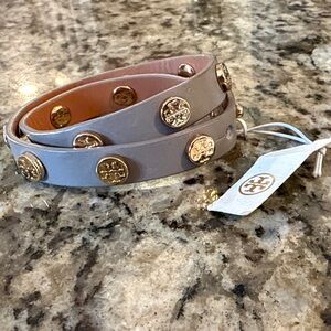 Tory Burch Leather Double Wrap Bracelet with Gold Studs NWT.